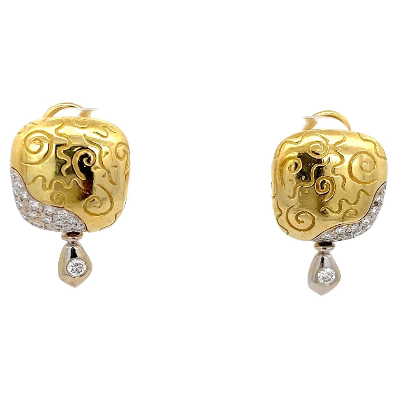 Seidengang Square Dangle Diamond Earrings 18K Yellow & White Gold