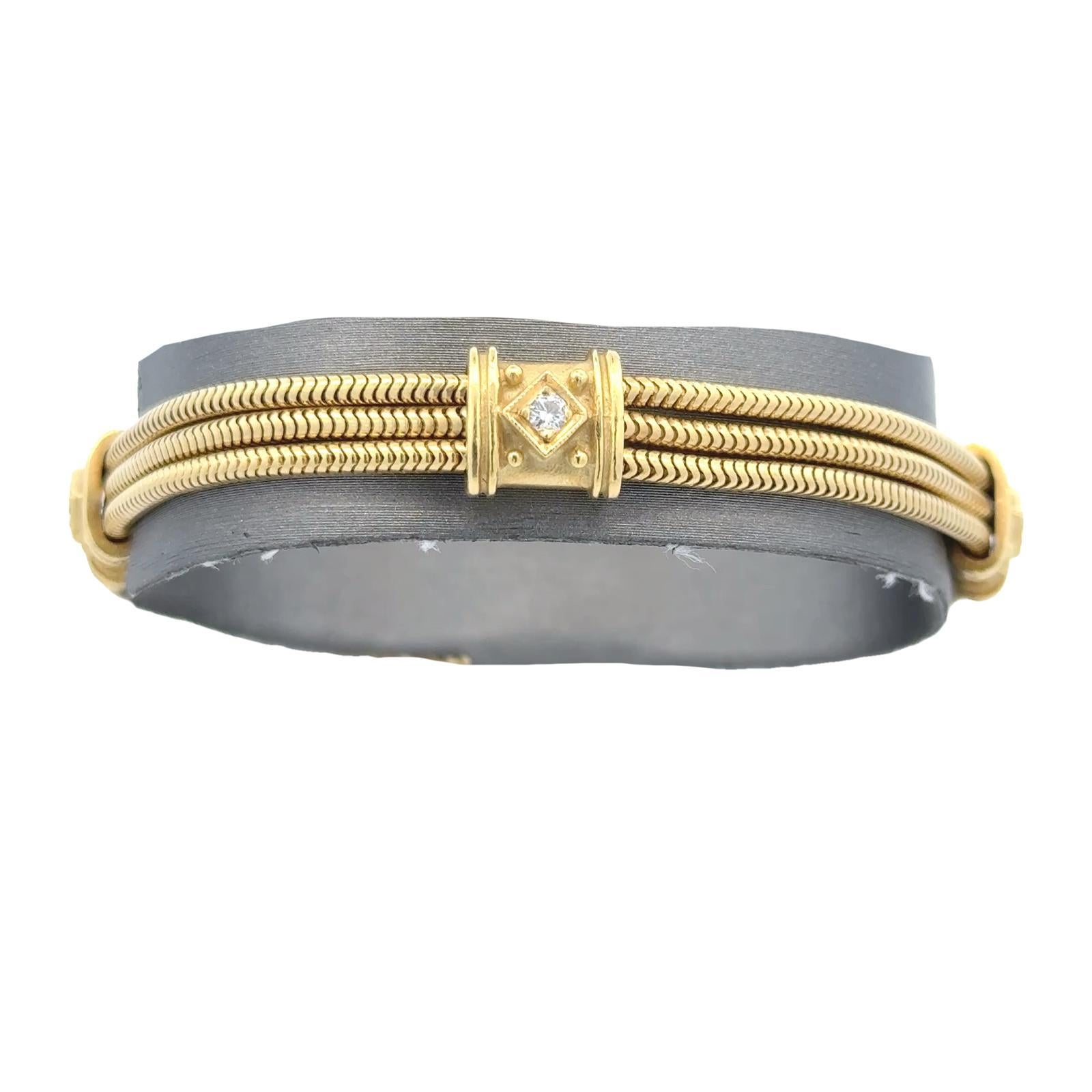SeidenGang Three Row Diamond 18 Karat Yellow Gold Snake Chain Bracelet 4