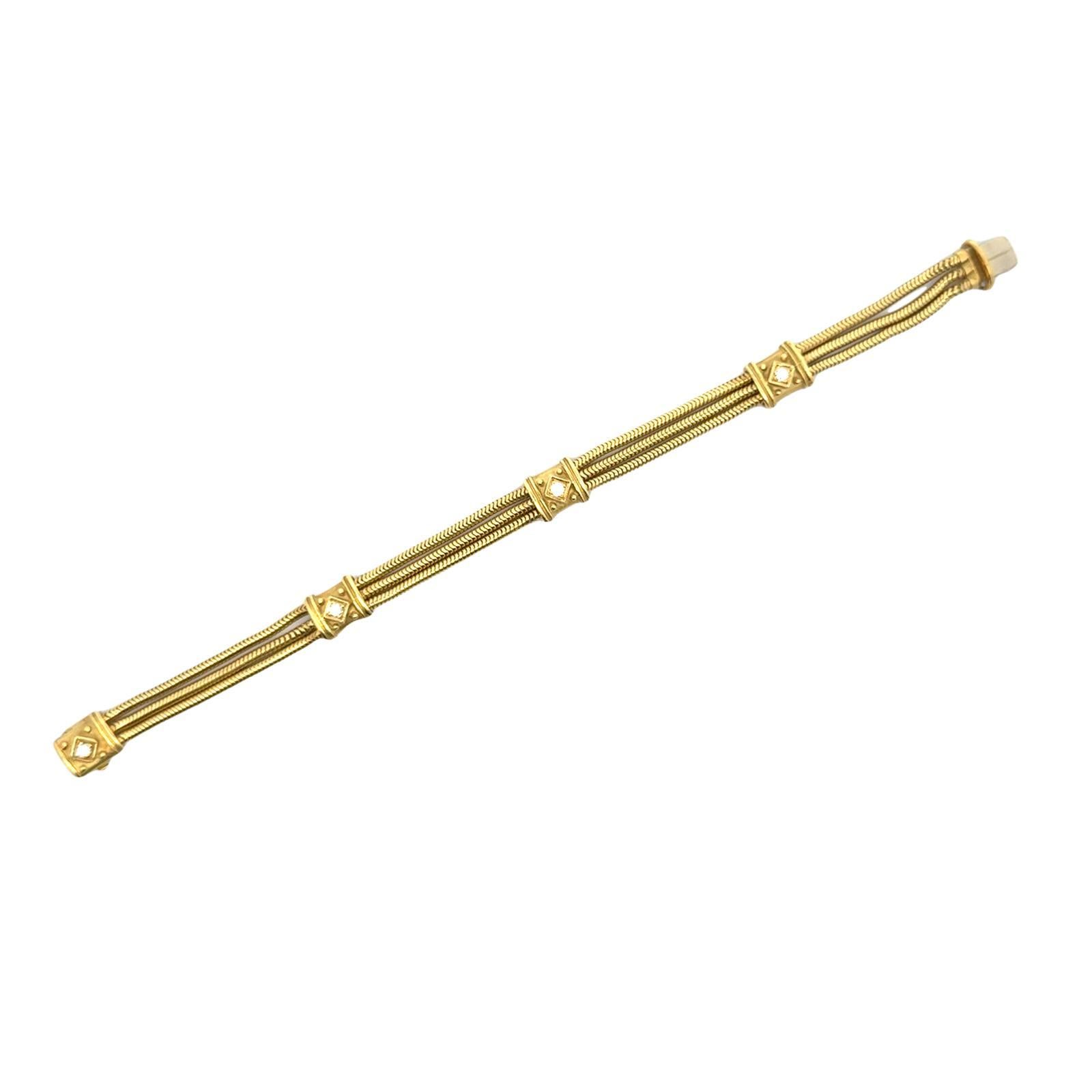 Modern SeidenGang Three Row Diamond 18 Karat Yellow Gold Snake Chain Bracelet