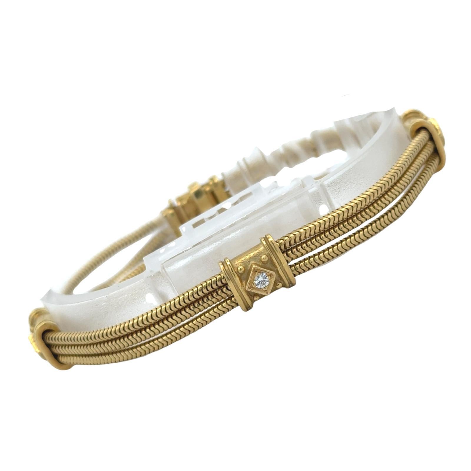 Women's SeidenGang Three Row Diamond 18 Karat Yellow Gold Snake Chain Bracelet