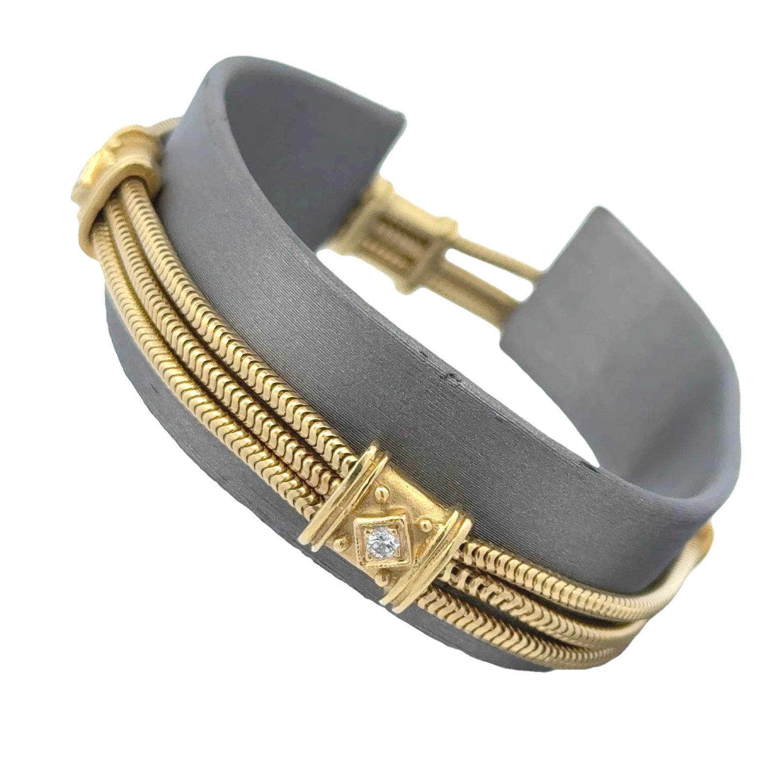 SeidenGang Three Row Diamond 18 Karat Yellow Gold Snake Chain Bracelet 1