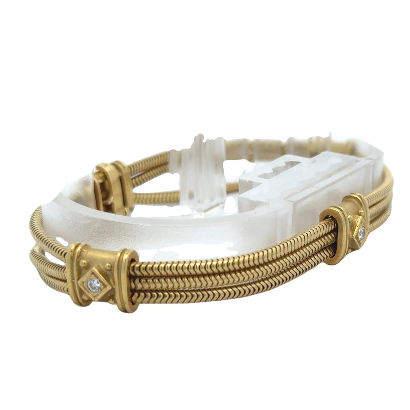 SeidenGang Three Row Diamond 18 Karat Yellow Gold Snake Chain Bracelet 2