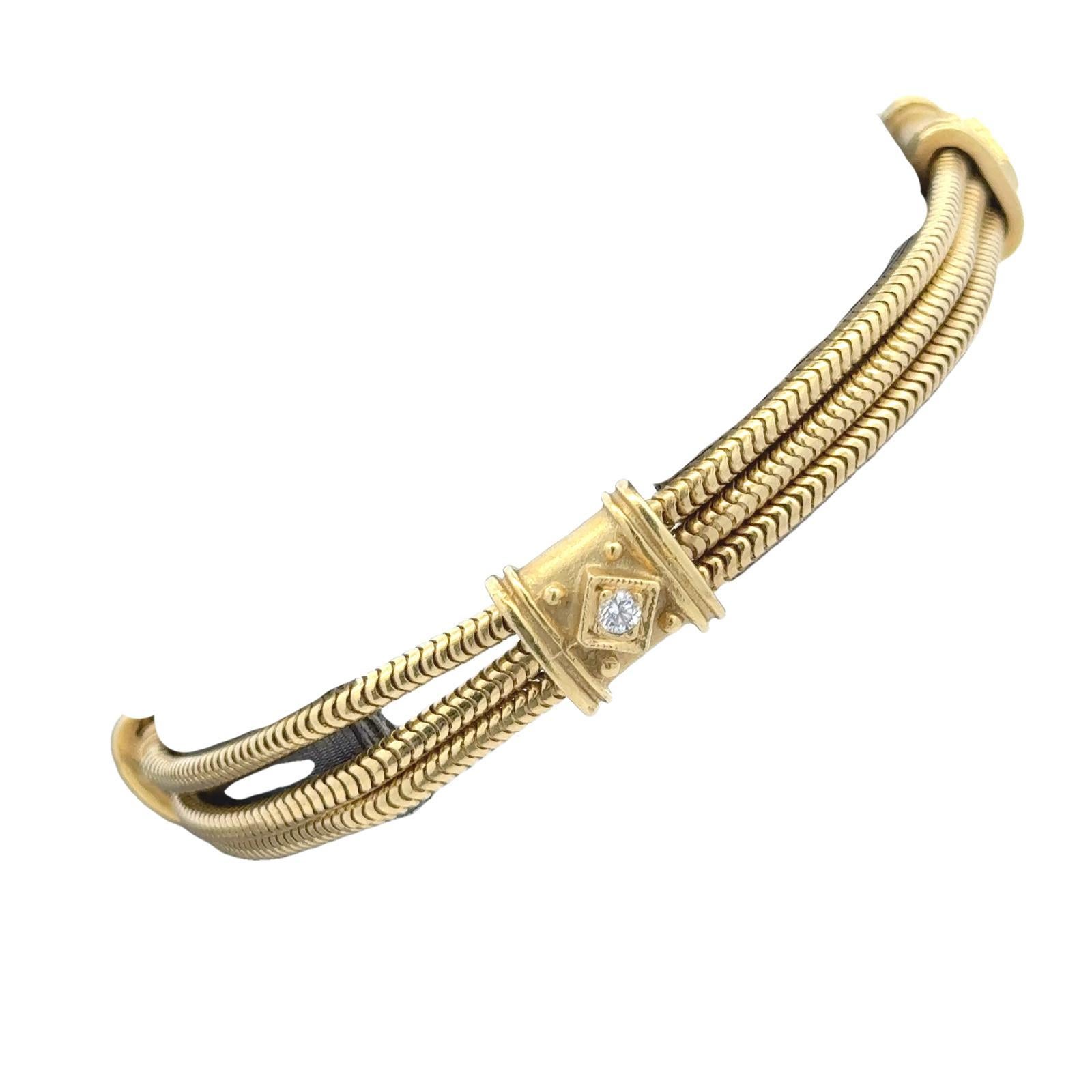 SeidenGang Three Row Diamond 18 Karat Yellow Gold Snake Chain Bracelet 3