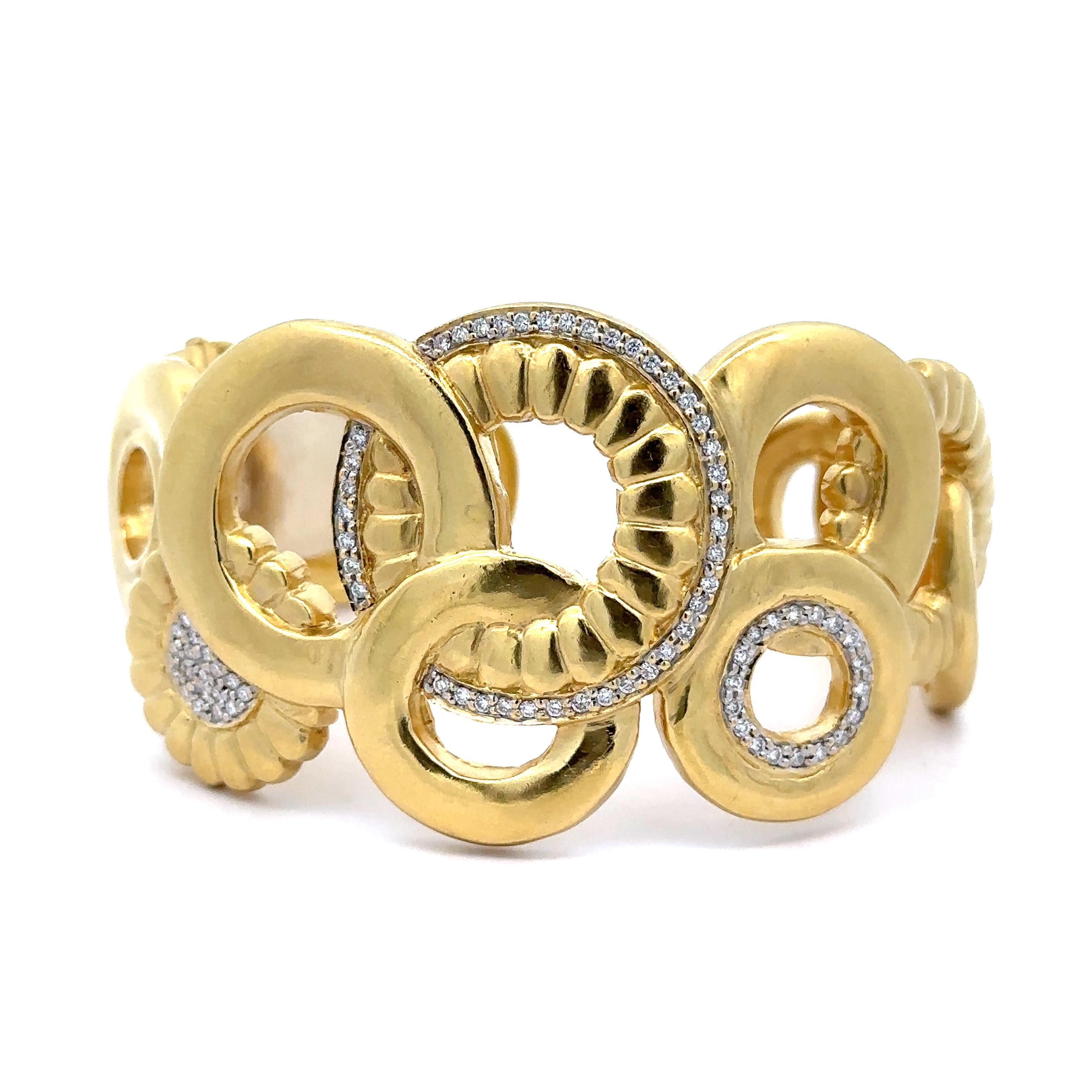 SeidenGang Toujours 18k Gold 1ct Diamond Interlocking Circles Breite Manschette Armband im Angebot 10