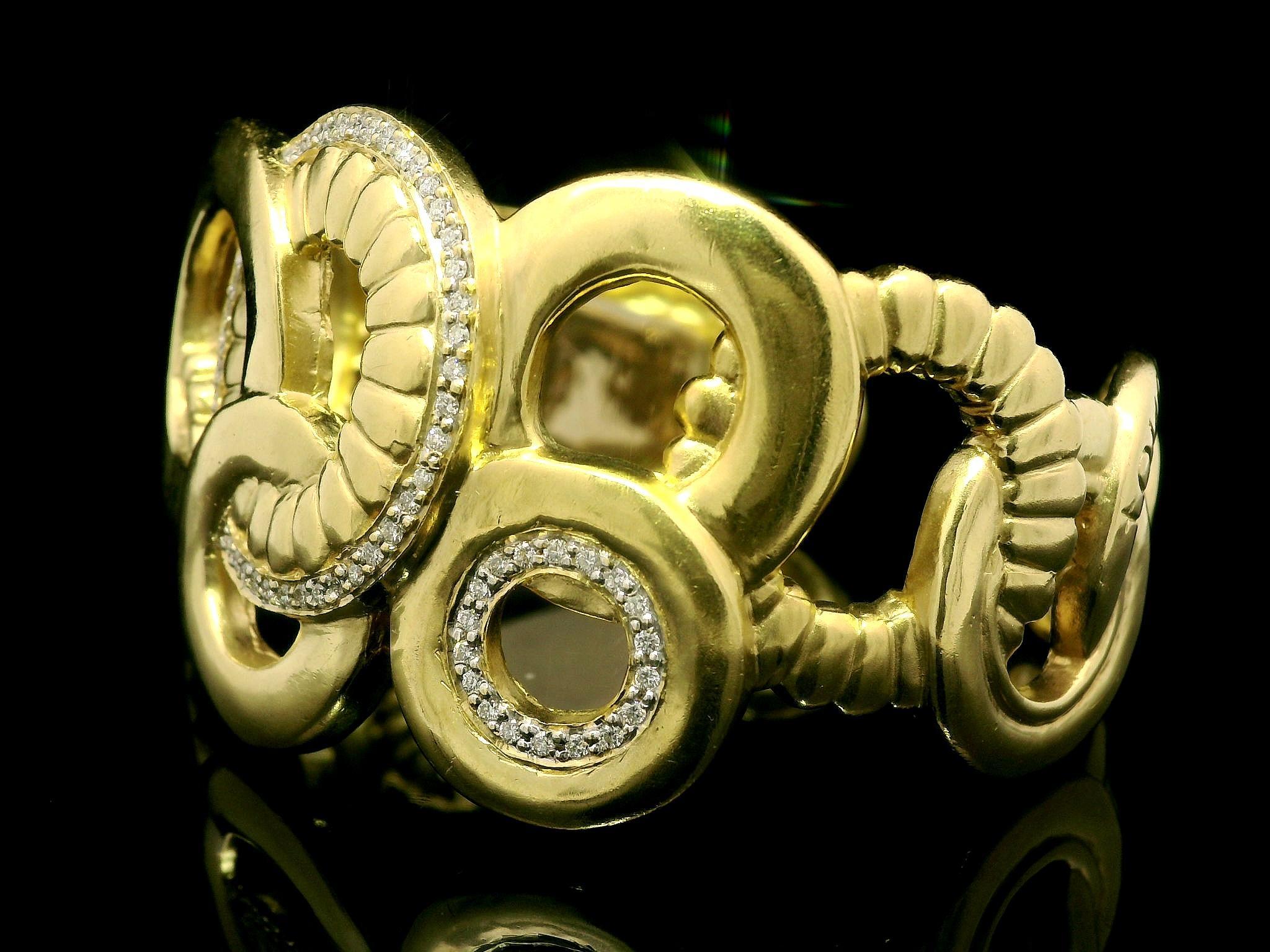 SeidenGang Toujours 18k Gold 1ct Diamond Interlocking Circles Breite Manschette Armband im Angebot 3