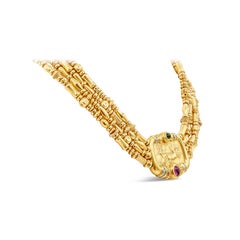 SeidenGang Mehrreihige Halskette Helios mit grünem & rosa Turmalin und griechischem Gott