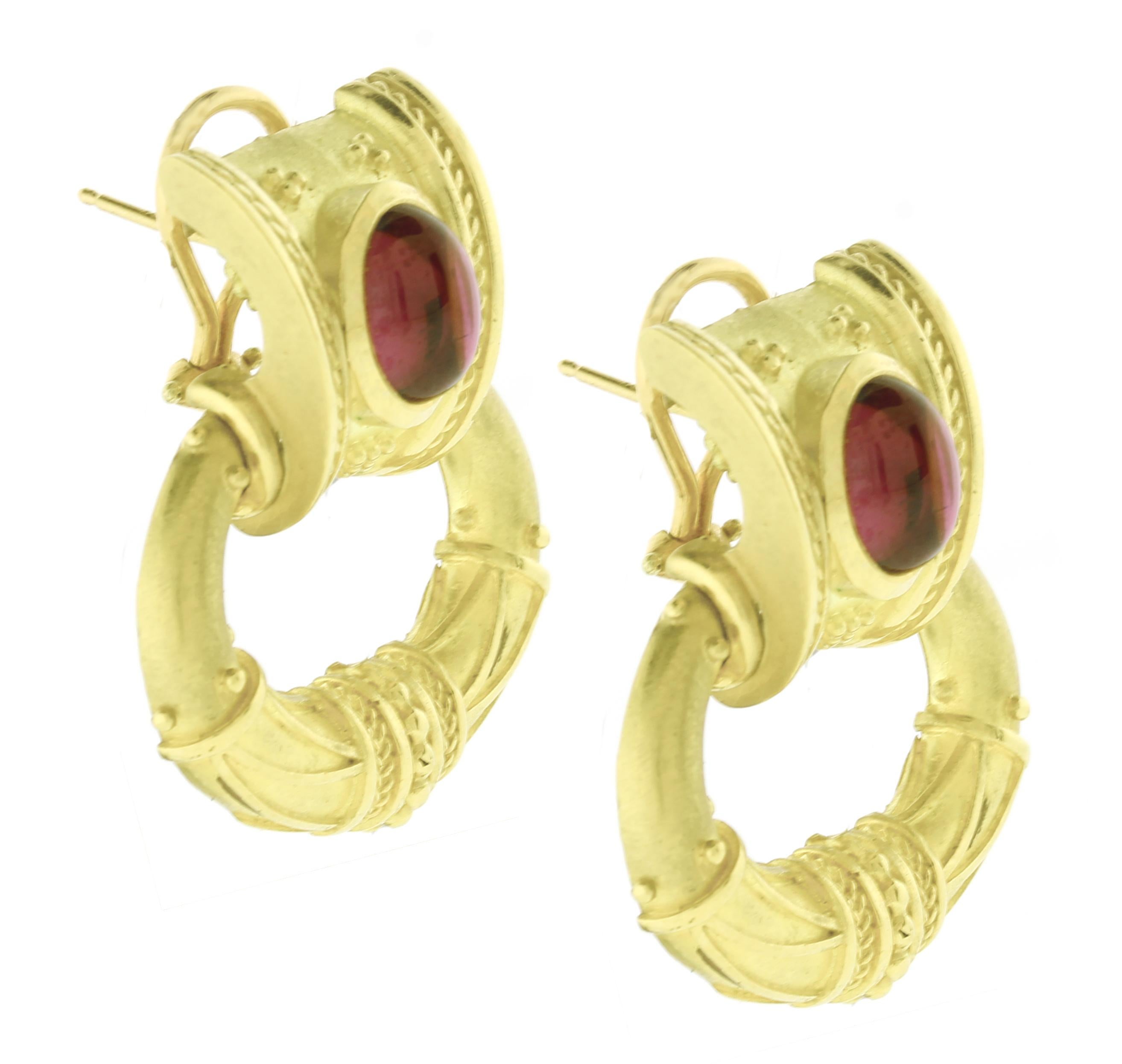 Cabochon SeidenGang Tourmalines Door Knocker Gold Earrings