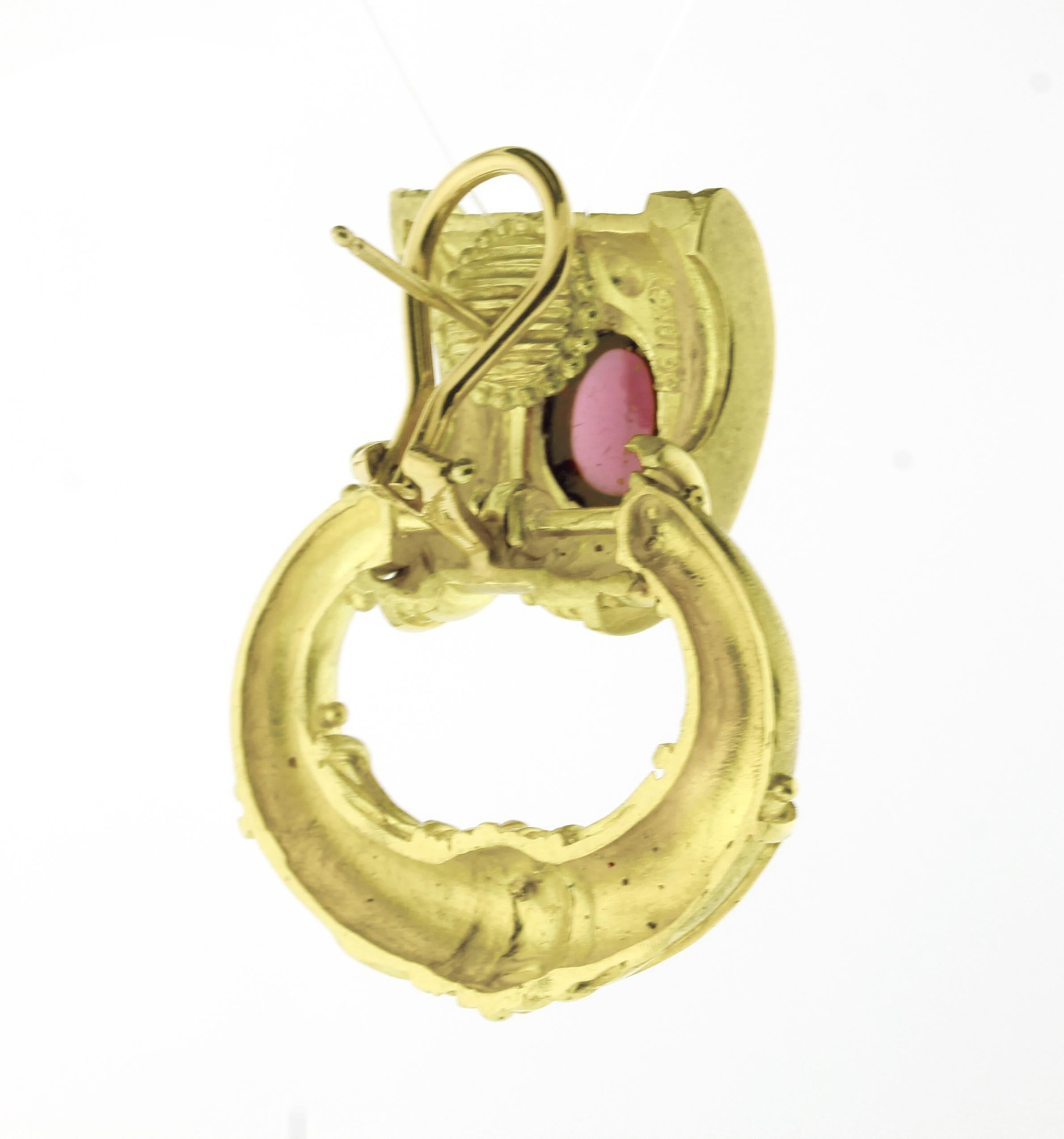 Women's or Men's SeidenGang Tourmalines Door Knocker Gold Earrings