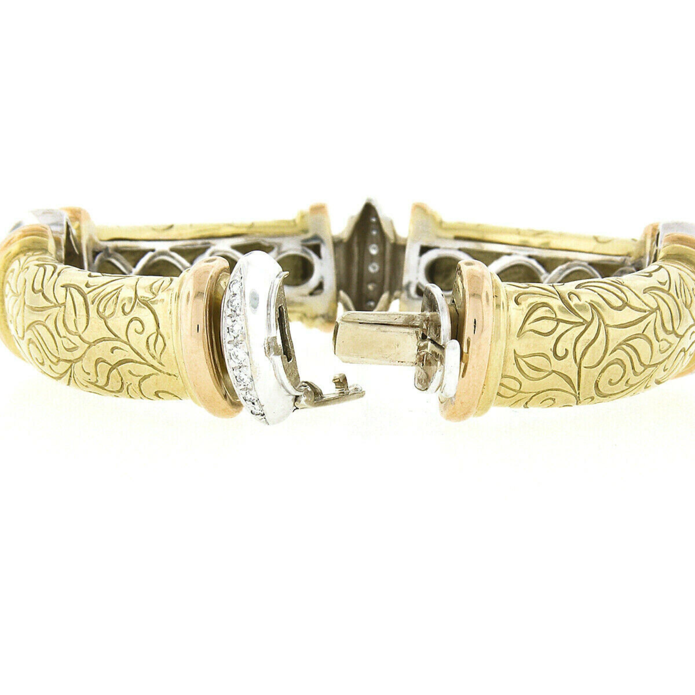 SeidenGang Two Tone 18k Gold 0.28ctw Round Pave Diamond & Engraved Link Bracelet 1