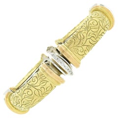 SeidenGang Two Tone 18k Gold 0.28ctw Round Pave Diamond & Engraved Link Bracelet