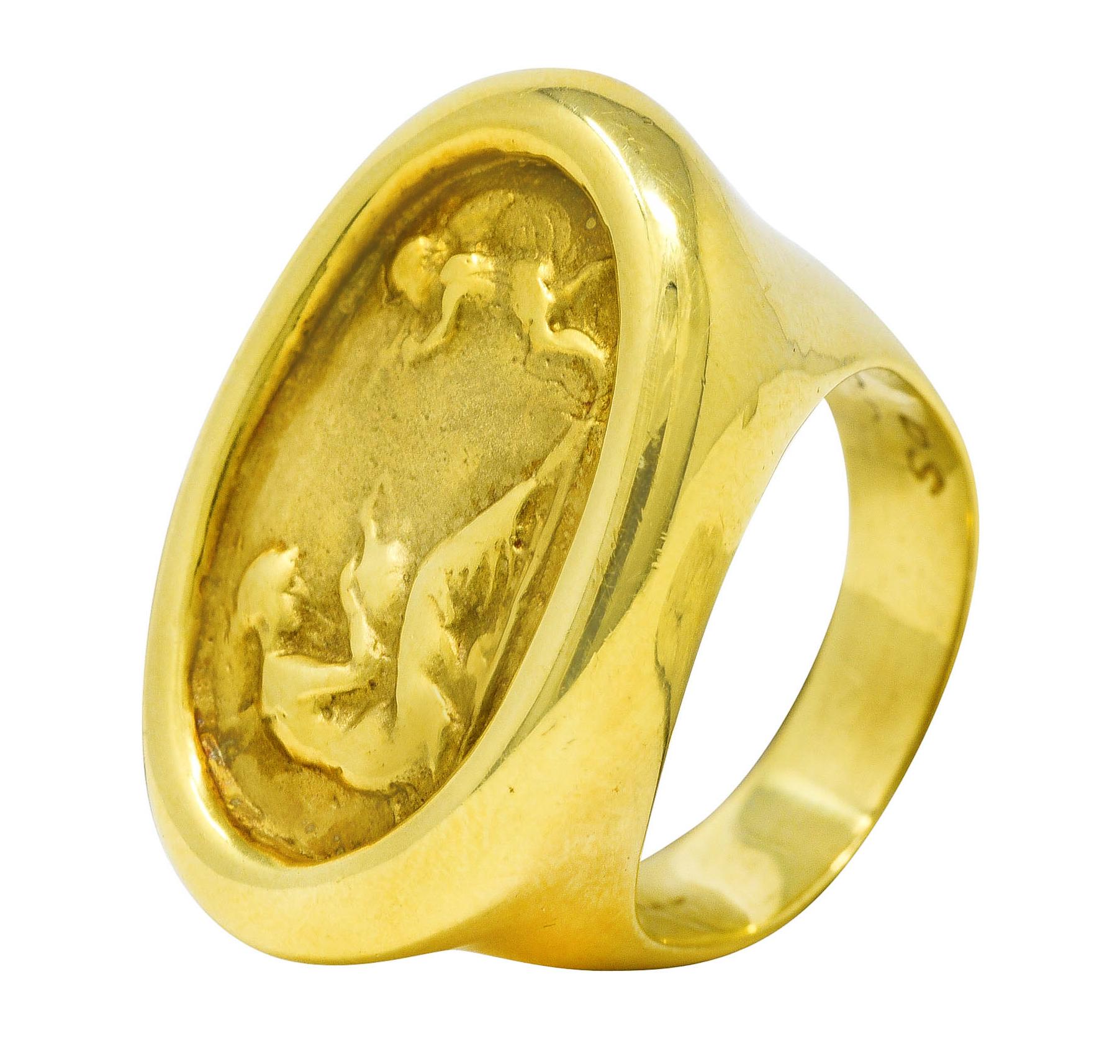Vintage 14 Karat Yellow Gold Cupid Venus Classic Cameo Signet Ring 4