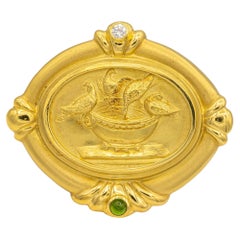 Spilla Seidengang d'epoca in oro giallo 18 carati con diamanti e tormalina