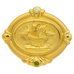 Seidengang Broche vintage en or jaune 18 carats avec diamants et tourmaline en taille-douce