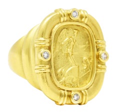 SeidenGang Vintage Diamond 18 Karat Yellow Gold Classic Nike Cameo Ring