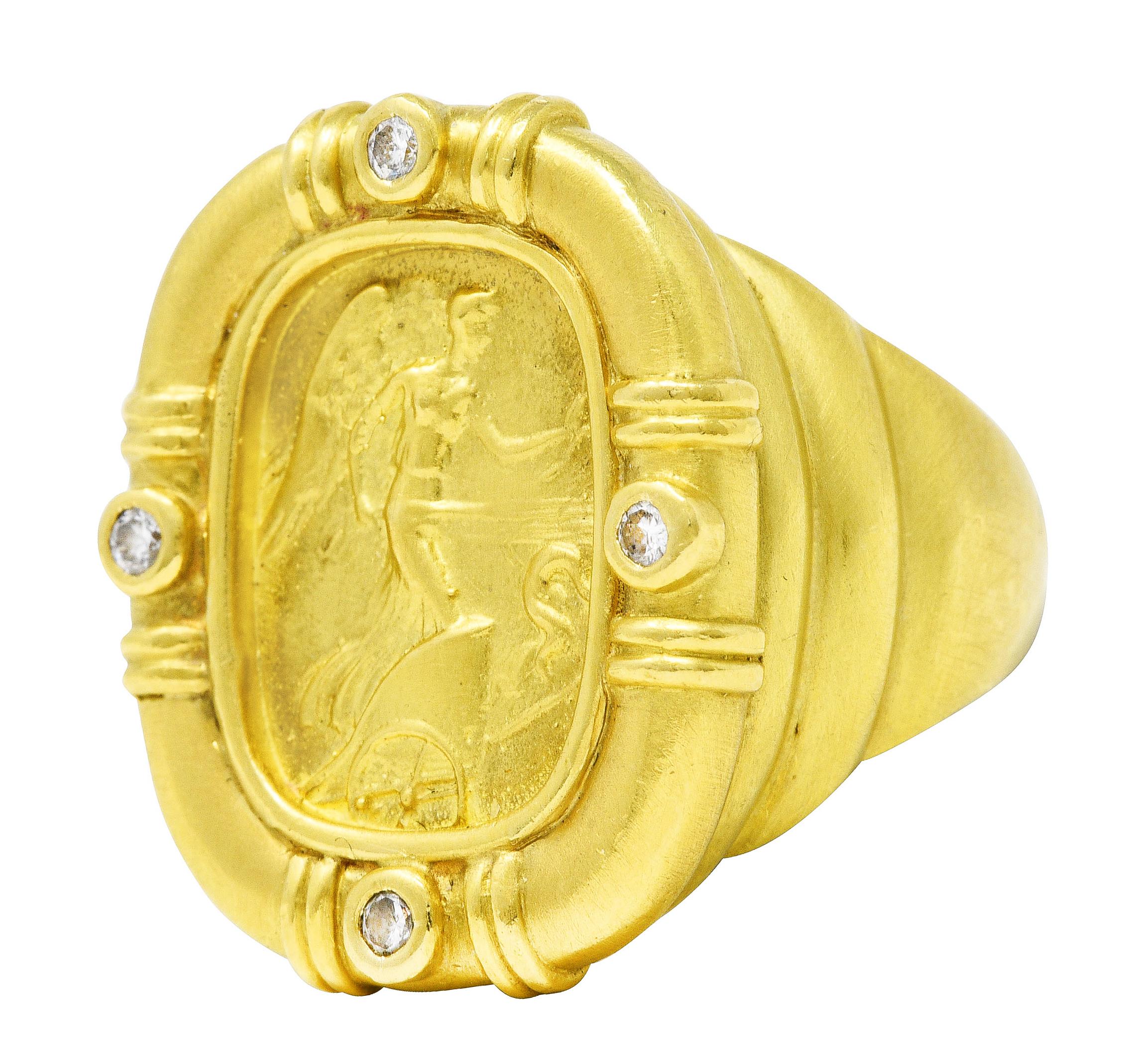 Brilliant Cut SeidenGang Vintage Diamond 18 Karat Yellow Gold Classic Nike Cameo Ring