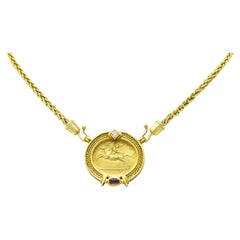 SeidenGang Vintage Pegasus Classic, Diamant, rosa Turmalin, 18 Karat Gelbgold