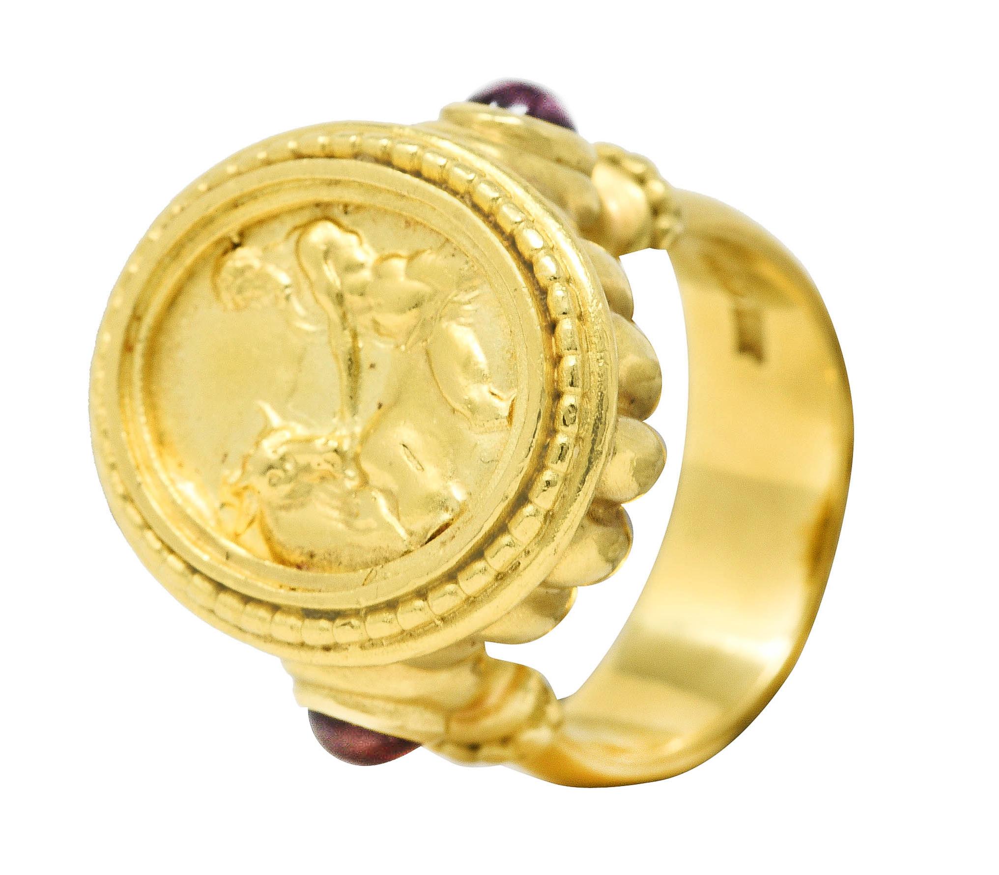 SeidenGang Vintage Granat 18 Karat Gelbgold Klassischer Herkules Kamee Ring 4