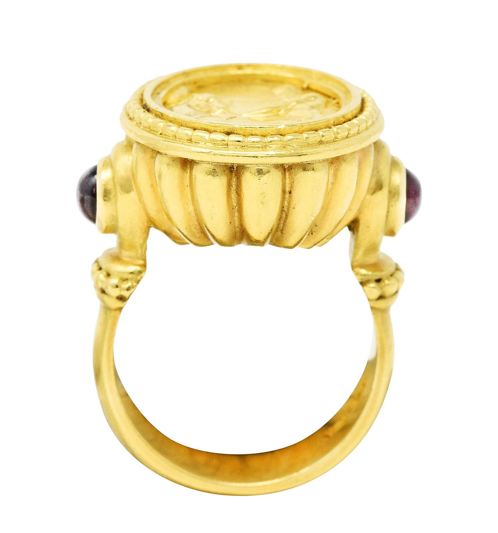 SeidenGang Vintage Garnet 18 Karat Yellow Gold Classic Hercules Cameo Ring 3