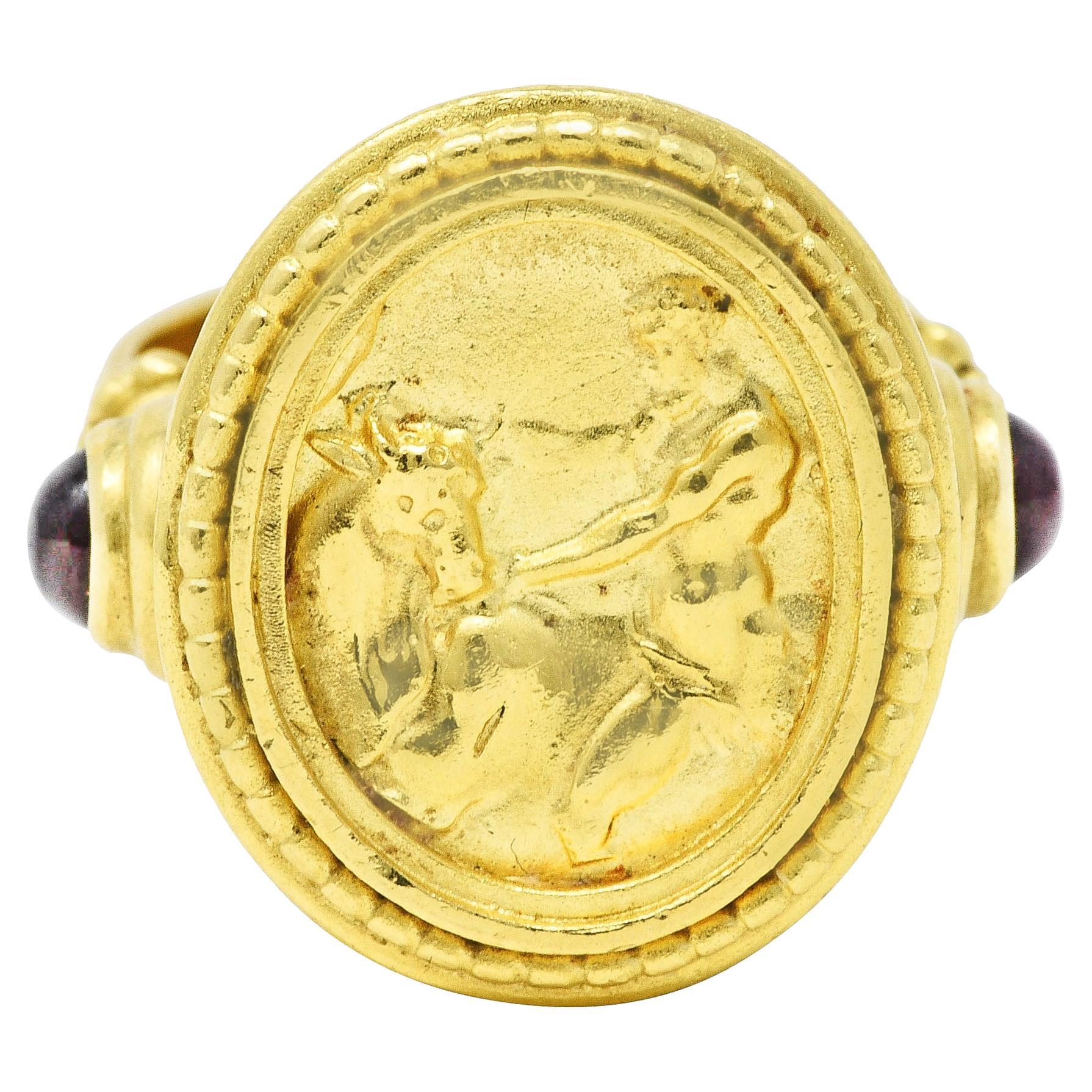 SeidenGang Vintage Garnet 18 Karat Yellow Gold Classic Hercules Cameo Ring