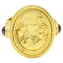 SeidenGang Vintage Garnet 18 Karat Yellow Gold Classic Hercules Cameo Ring