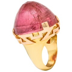 SeidenGang Vintage Pink Tourmaline 14 Karat Yellow Gold Cocktail Ring