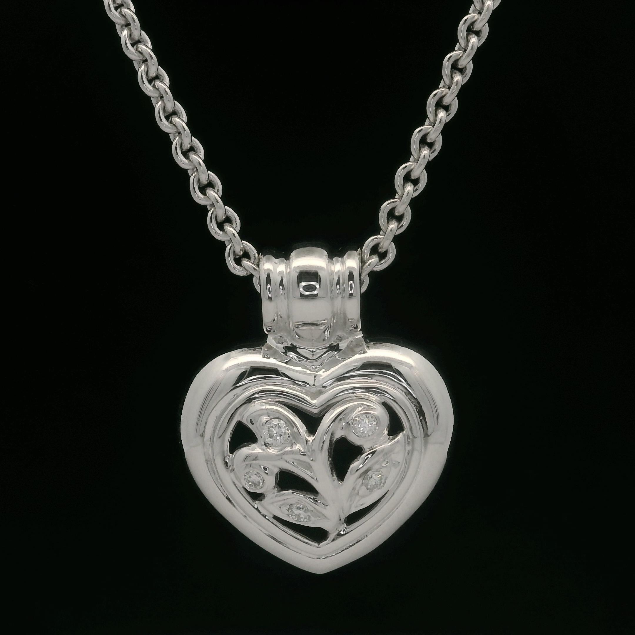 Taglio brillante SeidenGang Ciondolo a forma di cuore con diamante in oro bianco da 14