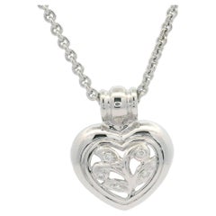 SeidenGang Oro Blanco Diamante Foliage Colgante Corazón Deslizante 14" Cadena de Eslabones por Cable