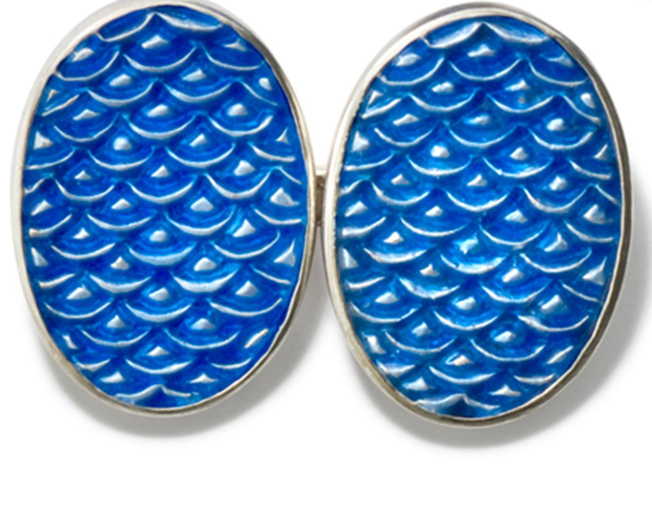 Seigai waves silver with blue enamel cufflink - Seigai or Inase is the dashing style from the Edo period when Japanese people felt an intimacy with water. From the Journey to Japan.