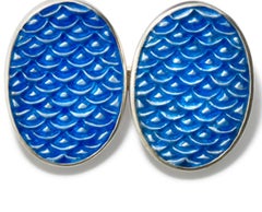 Seigai Waves Dark Blue Enamelled Silver Cufflinks