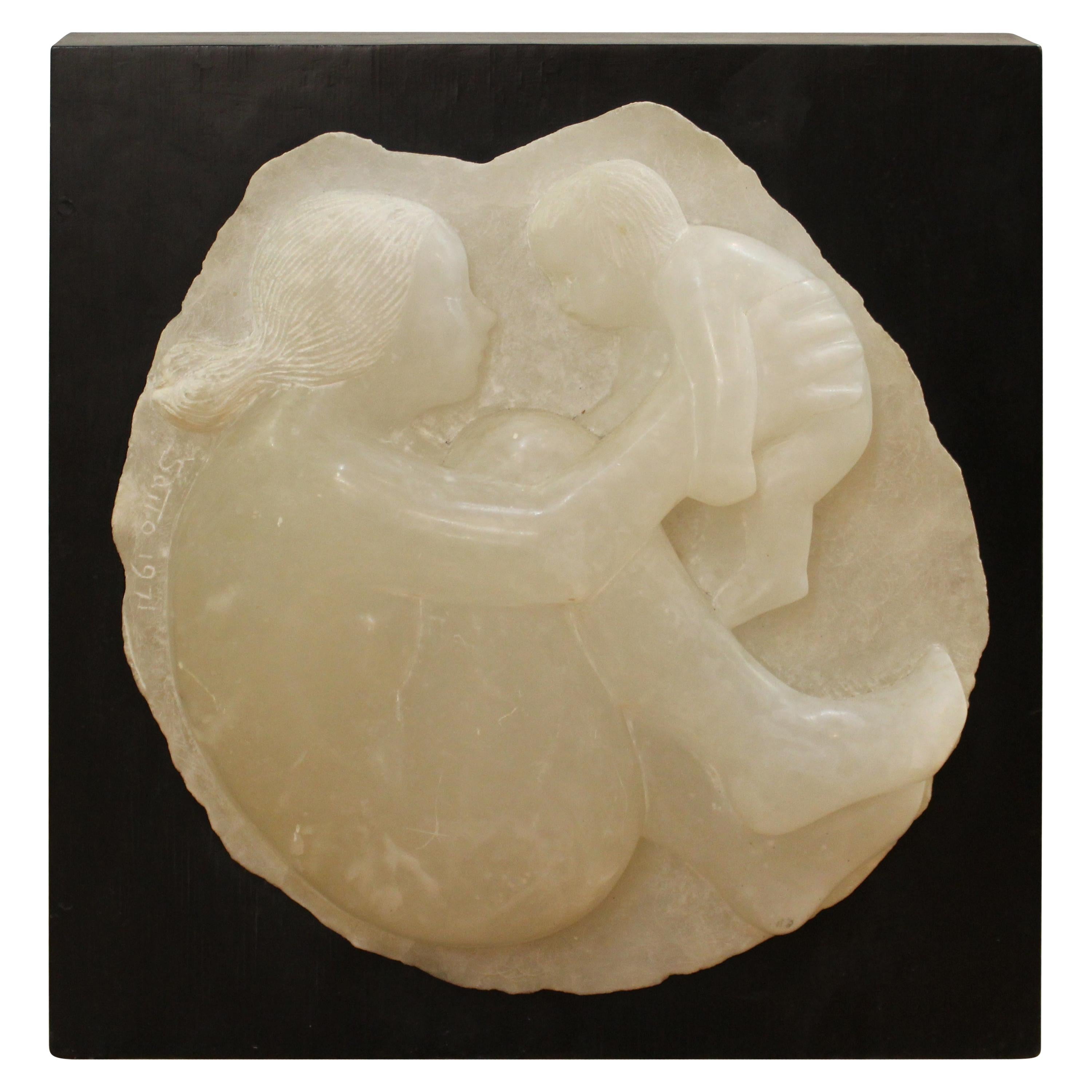 Seiji Saito 'Mother & Child' Japanese Modern Bas Relief Sculpture