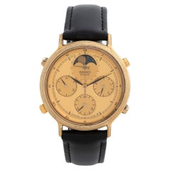 Seiko Chronograph Moonphase Quartz Wristwatch Ref 7A42-702A, 37mm Case, Yr 1985