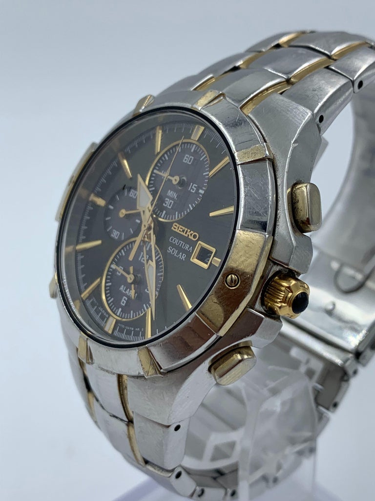 seiko silver dial 2 tone chrono coutura watch