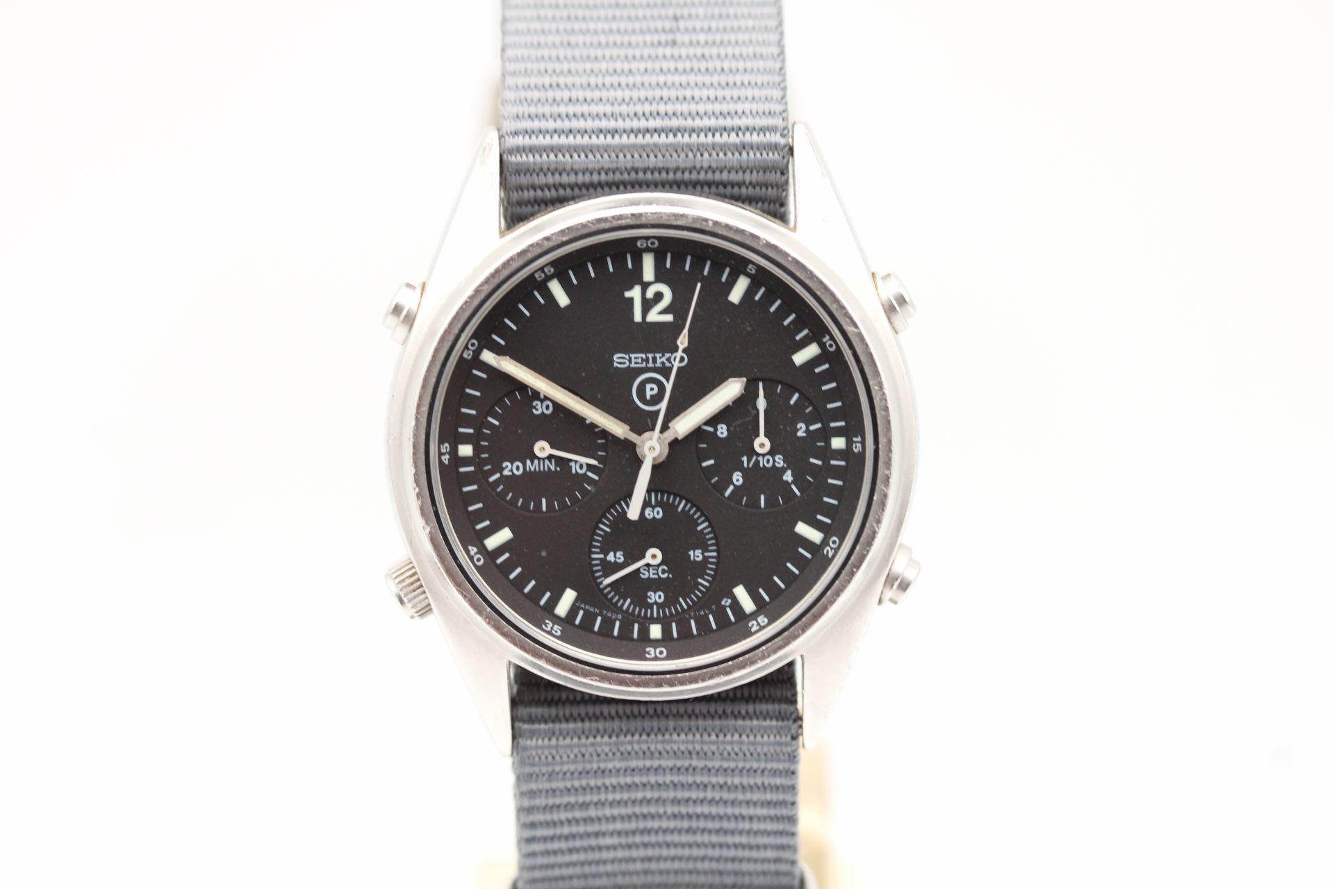 Watch: Seiko Generation 2 - 7T27-7A20 British Military Issued Watch
Stock Number: CHW5375
Price: £695.00

This Seiko 2nd Generation British Military Issued Chronograph arrives with us in its original condition with all markings to case back. Glass