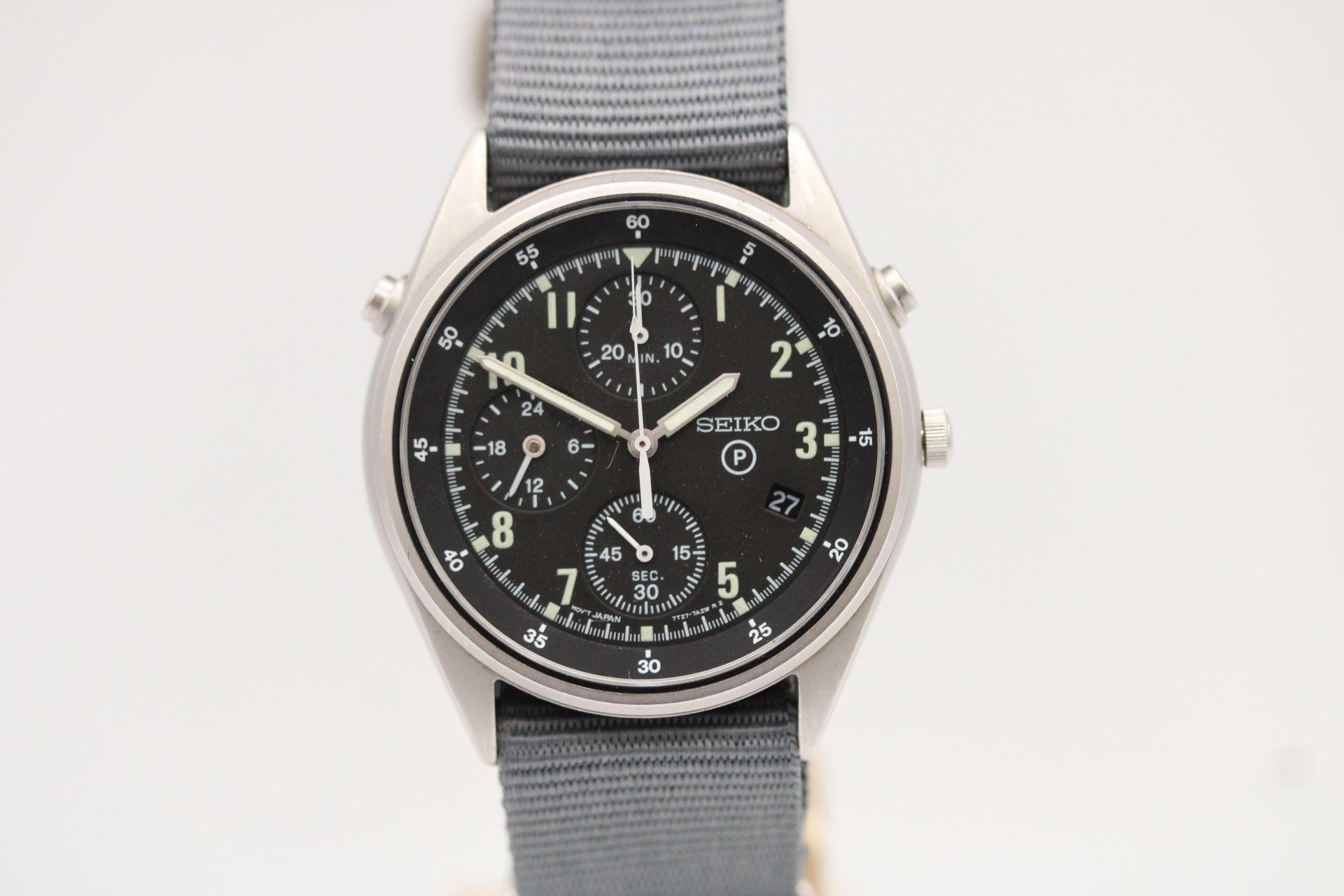 Watch: Seiko Generation 2 - 7T27-7A20 British Military Issued Watch
Stock Number: CHW5421
Price: £695.00

This Seiko 2nd Generation British Military Issued Chronograph arrives with us in its original condition with all markings to case back. Glass