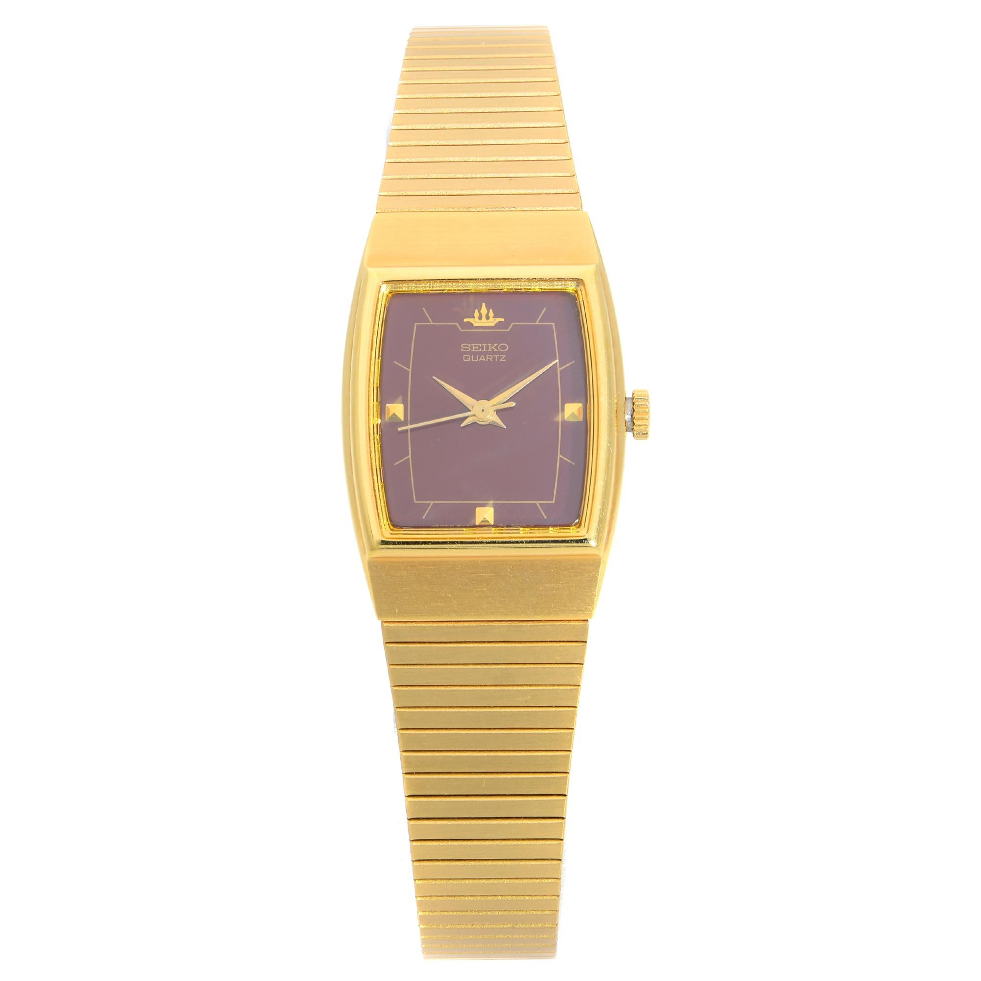 Seiko Gold Tone Stainless Steel Purple Dial Quartz Ladies Watch SYA026J at  1stDibs