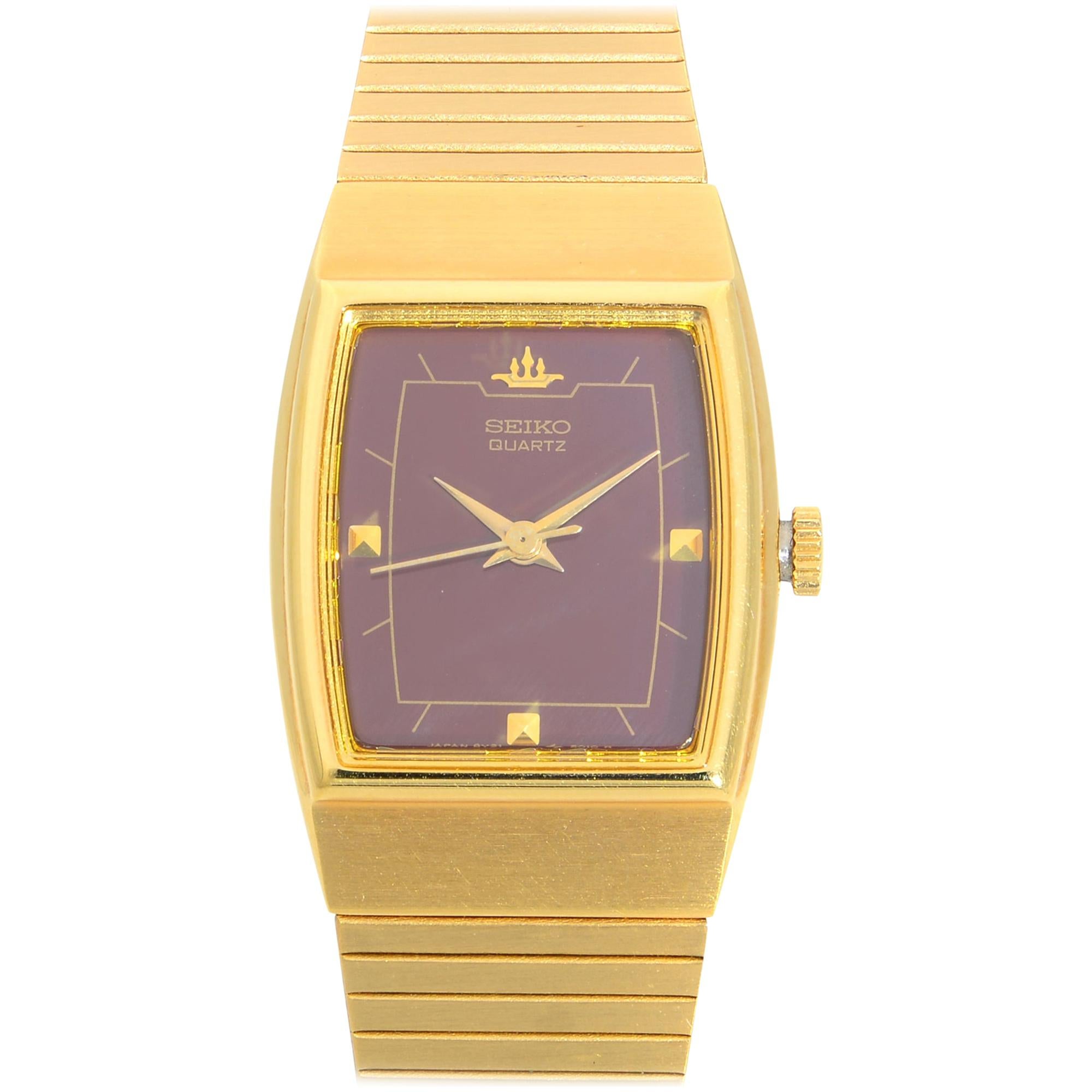 Seiko Gold Tone Stainless Steel Purple Dial Quartz Ladies Watch SYA026J