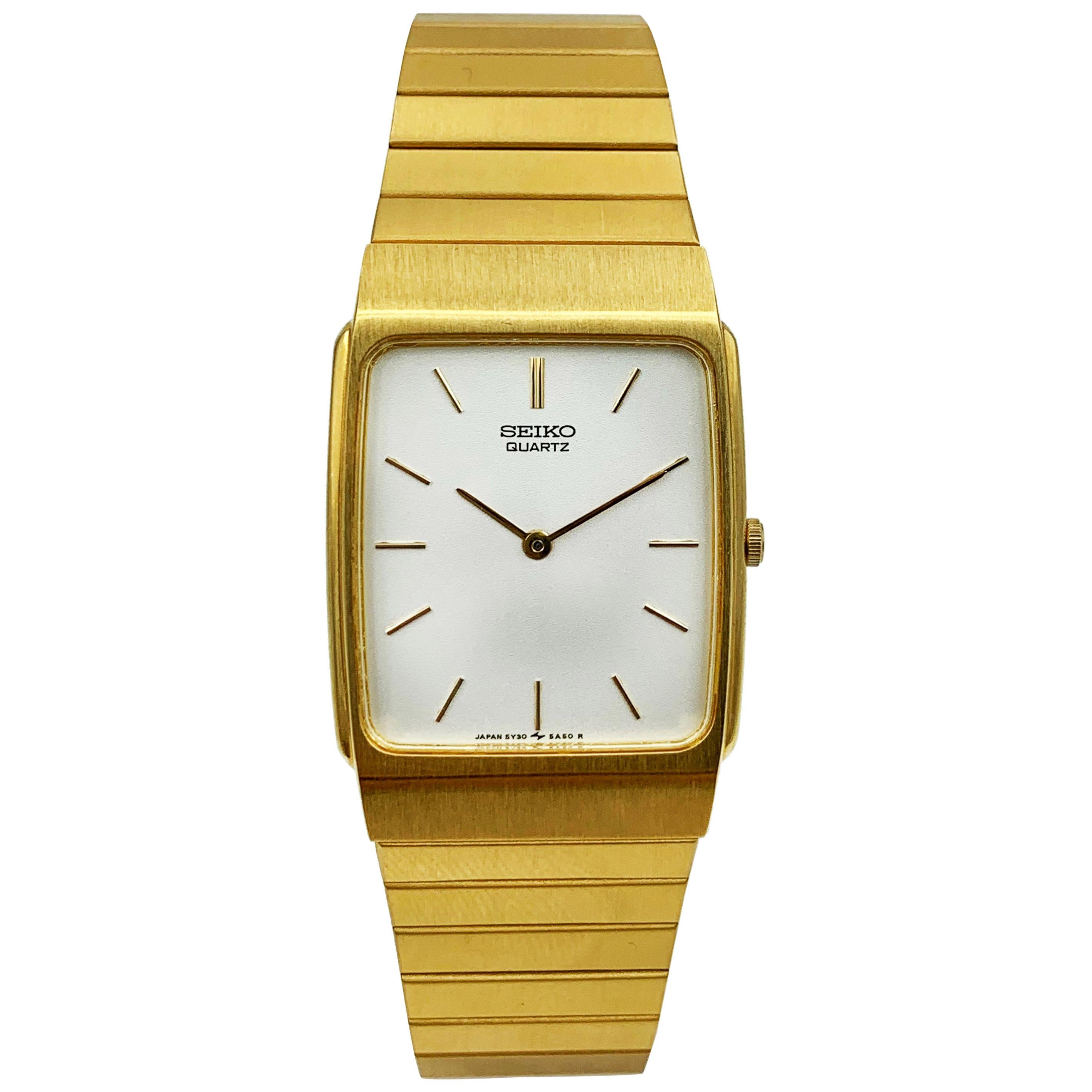 scrapbog elleve rent faktisk Seiko Gold Tone Stainless Steel Quartz Unisex Watch For Sale at 1stDibs | seiko  quartz watch gold, seiko quartz gold, seiko gold rectangle watch
