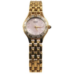 Seiko Gold Tone Steel Pink Mother of Pearl Dial Quartz Ladies Watch SXNC60