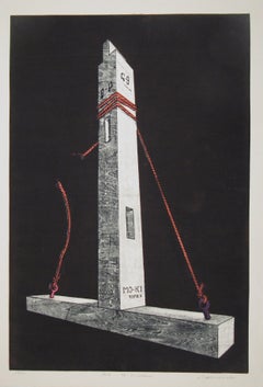 Seiko Kawachi (1948) Katsura Pillar Large Surrealist Woodblock Print Japan 1979