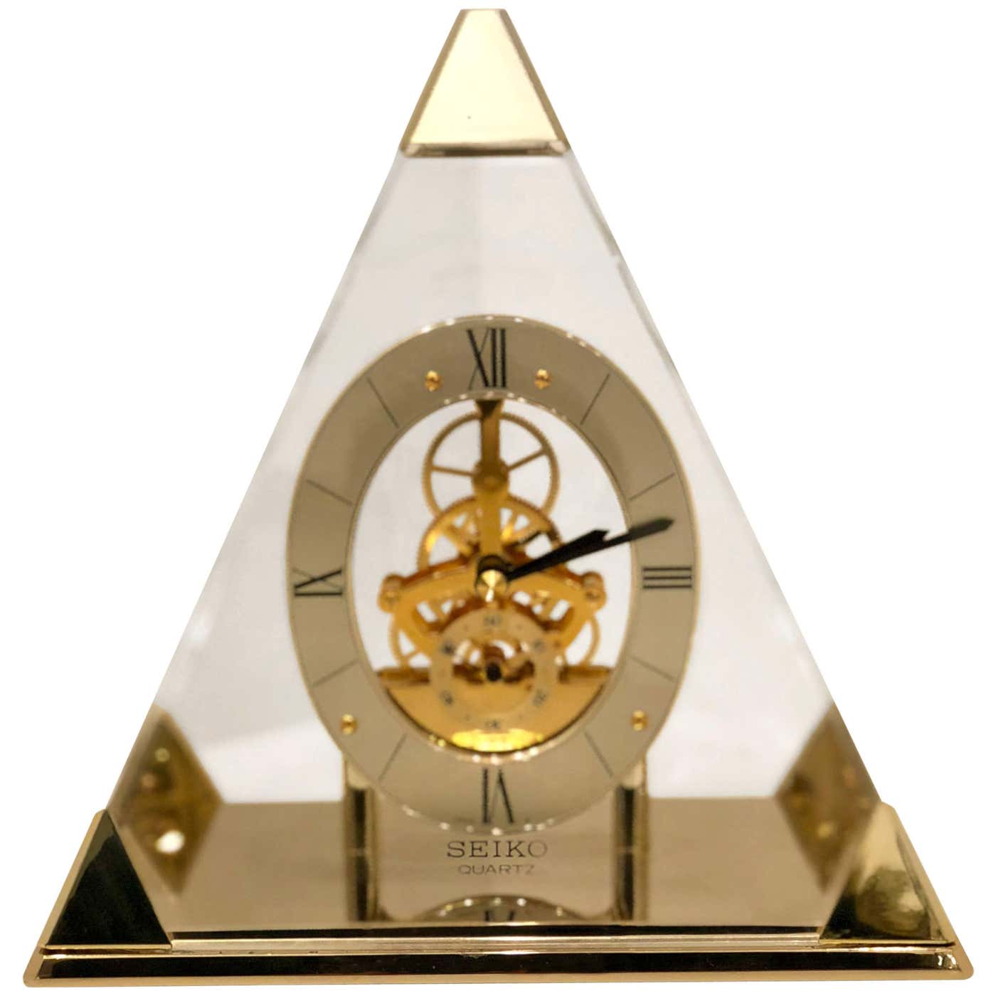 Pyramid Shape Clock Seiko Lucite Pyramid Design Skeleton Mantel or Desk Clock Postmodern at ...