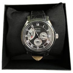 Seiko Premier Automatic 2010 Originalverpackung, Stahlgehäuse, schwarzes Lather, Stahlverschluss