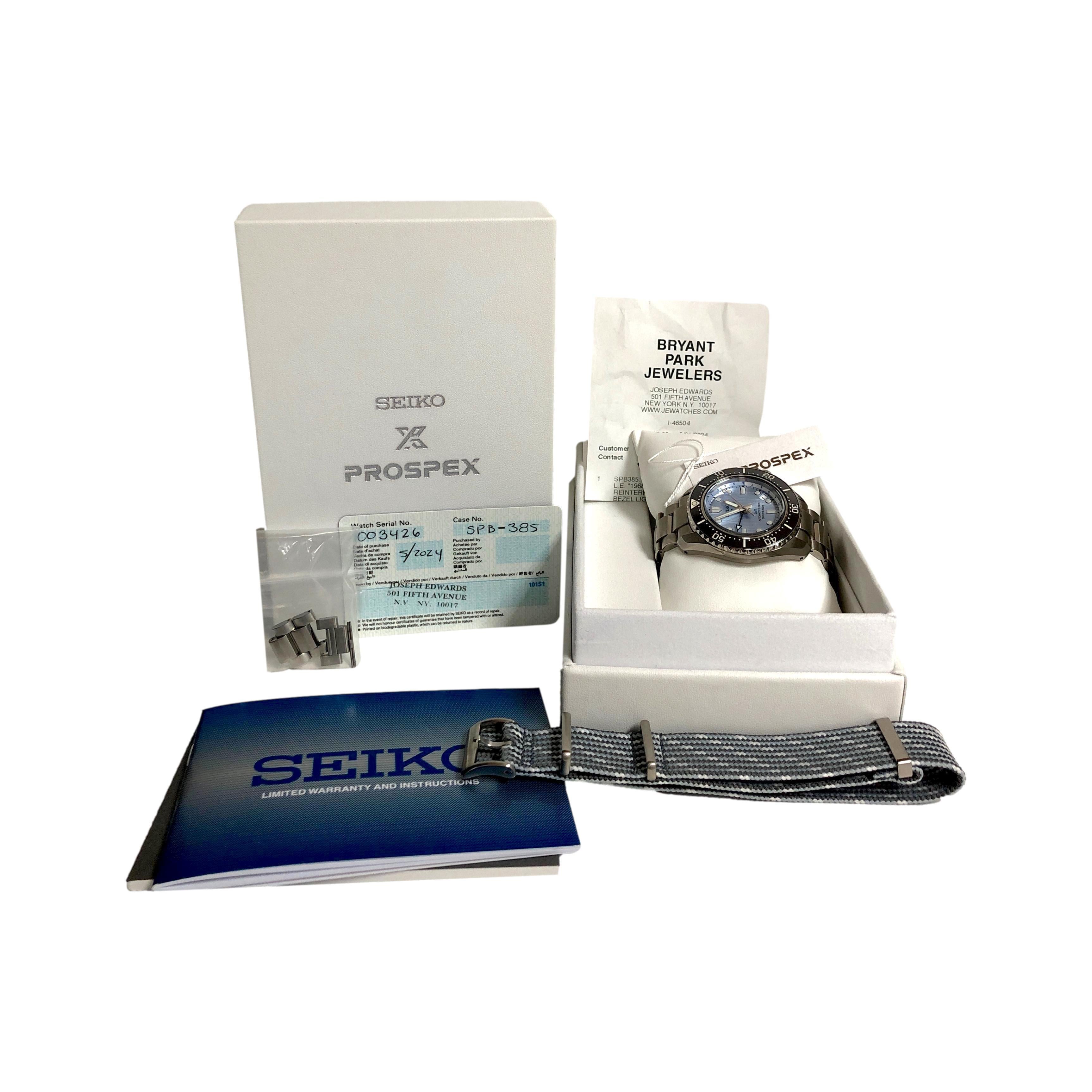 Seiko Prospex GMT SPB385 Limited Edition Light Blue Ceramic Bezel Diver's Watch 4