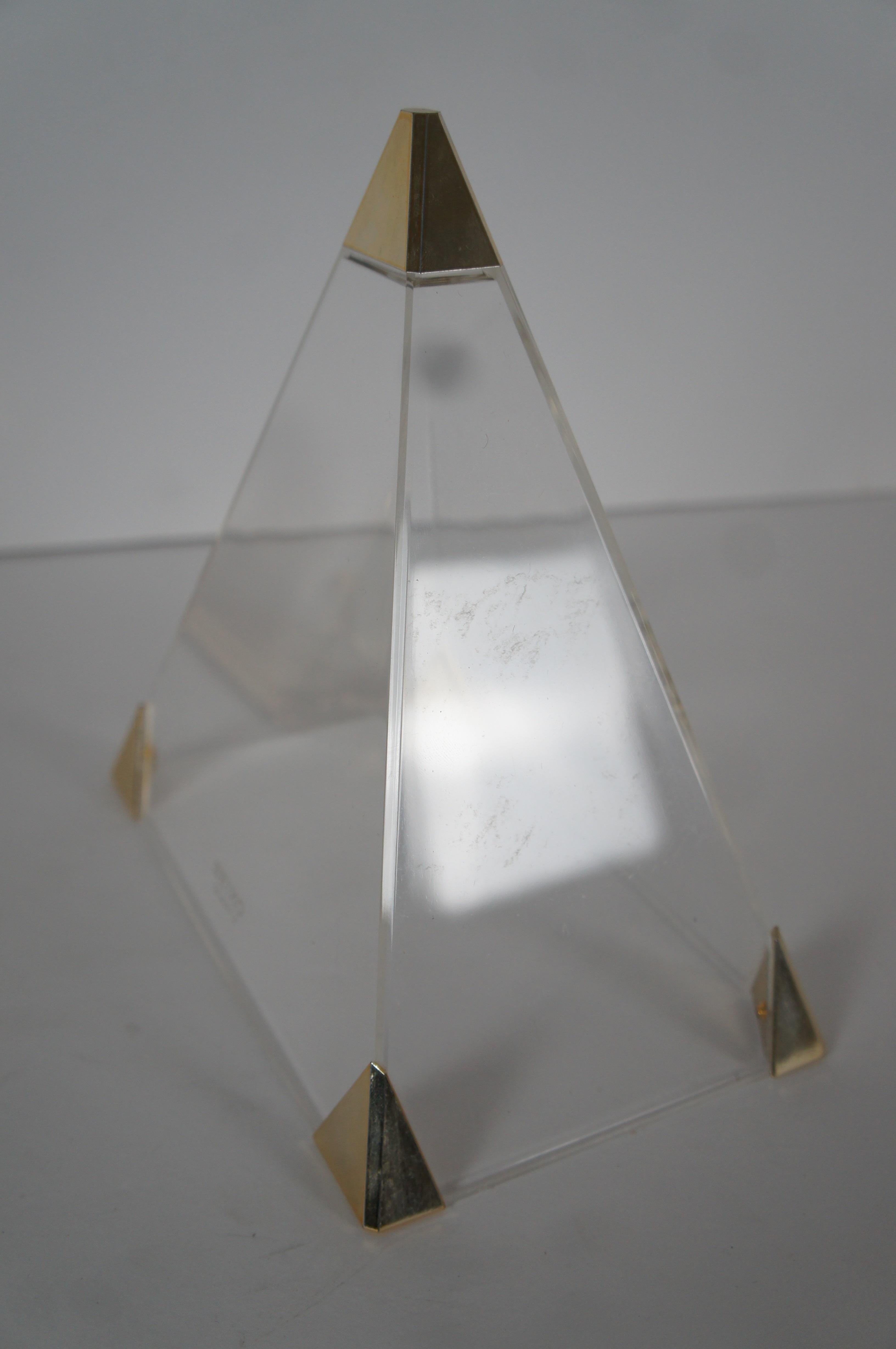 Seiko Quartz Brass Lucite Pyramid Skeleton Desk Bookcase Mantel Clock Japan 9
