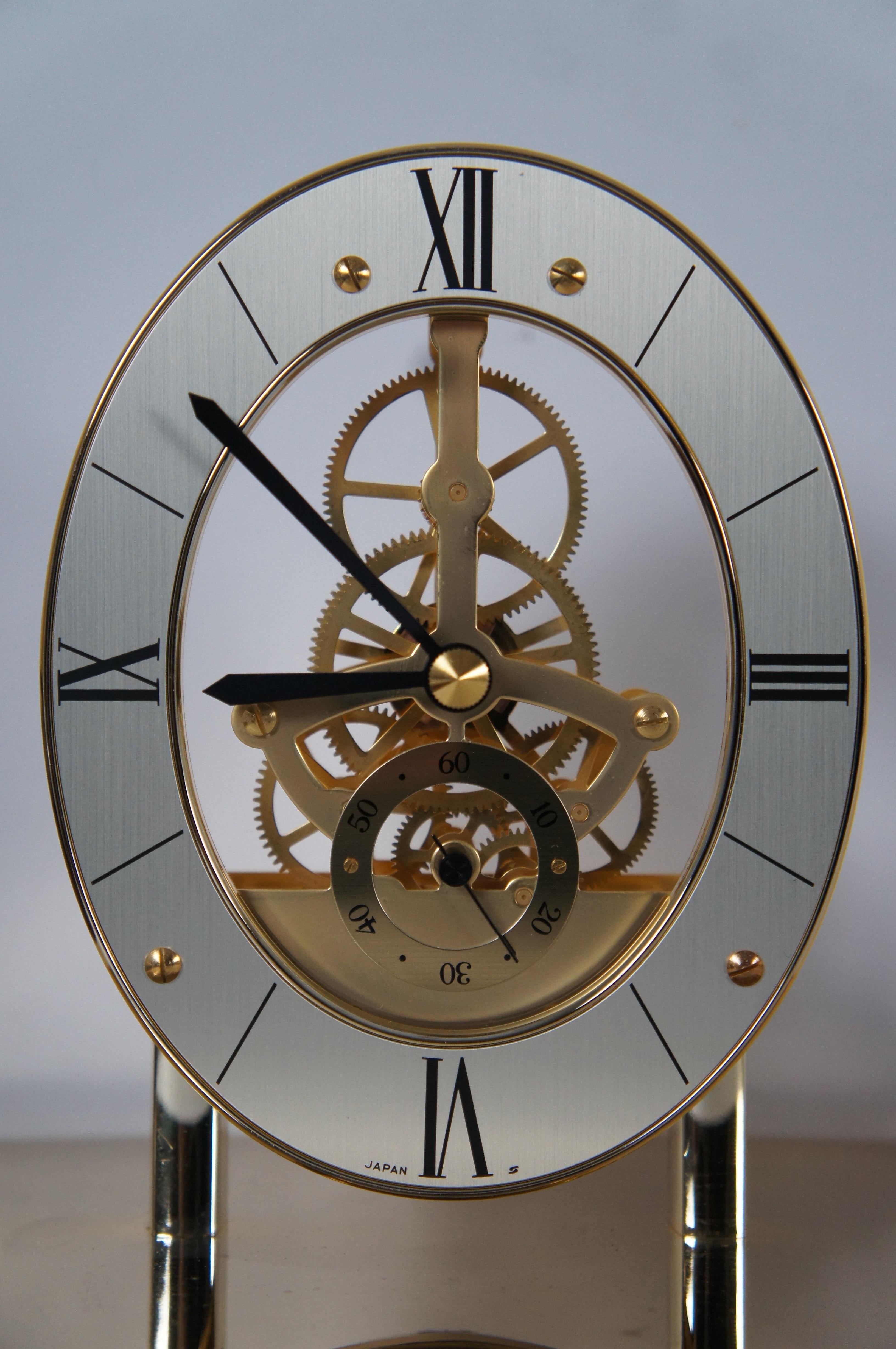 Seiko Quartz Brass Lucite Pyramid Skeleton Desk Bookcase Mantel Clock Japan 9