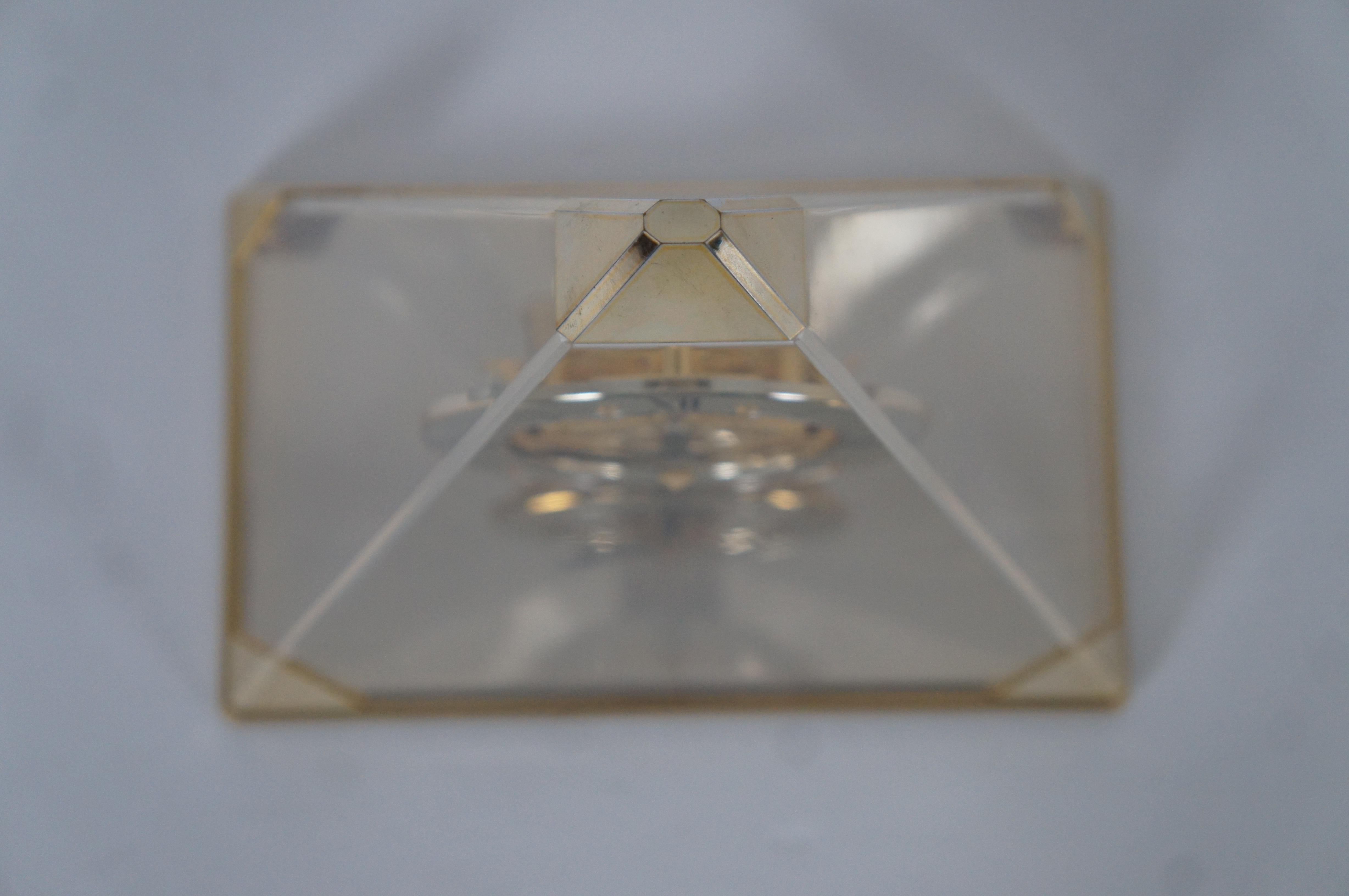 Seiko Quartz Brass Lucite Pyramid Skeleton Desk Bookcase Mantel Clock Japan 9