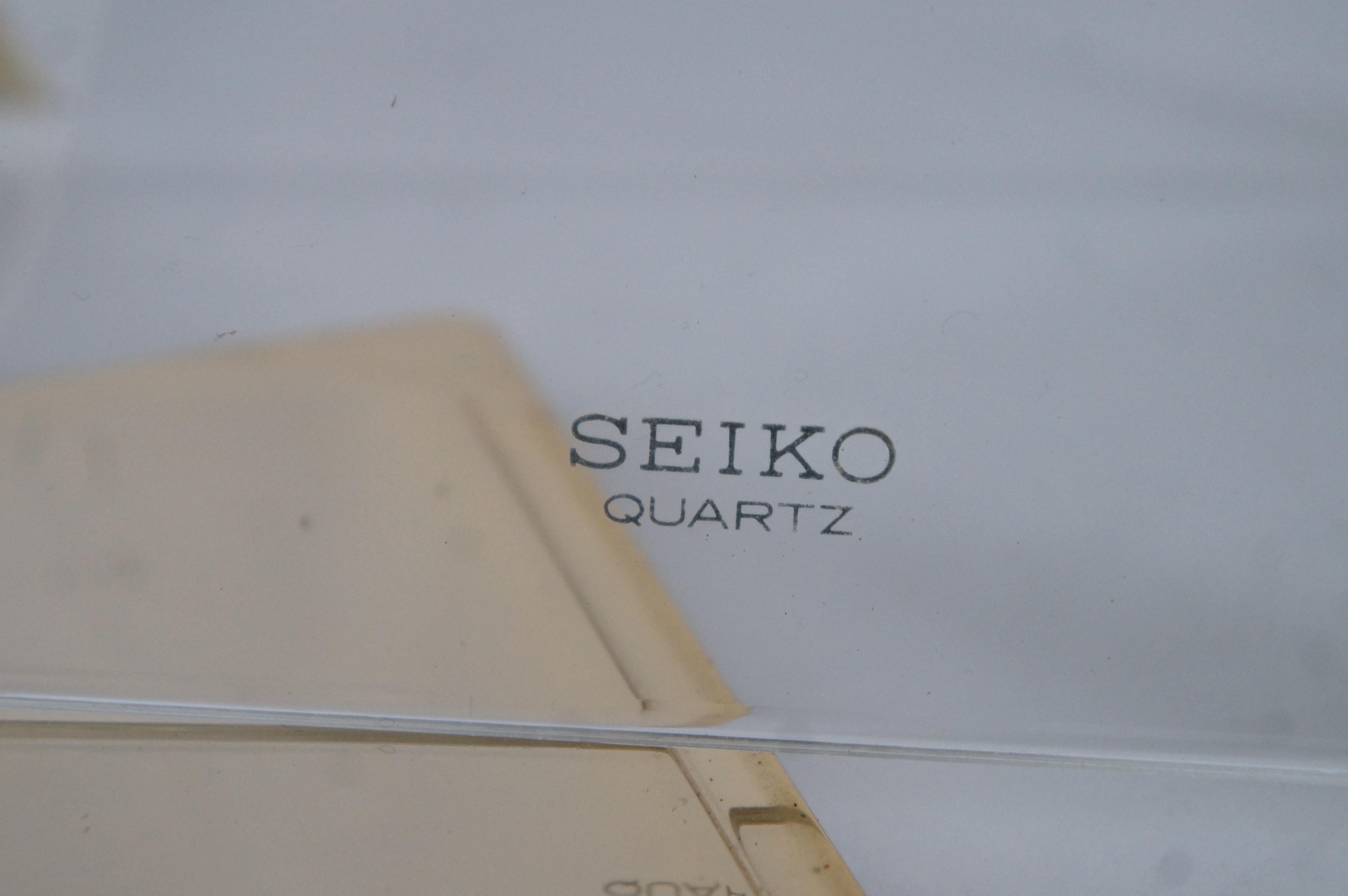 20th Century Seiko Quartz Brass Lucite Pyramid Skeleton Desk Bookcase Mantel Clock Japan 9