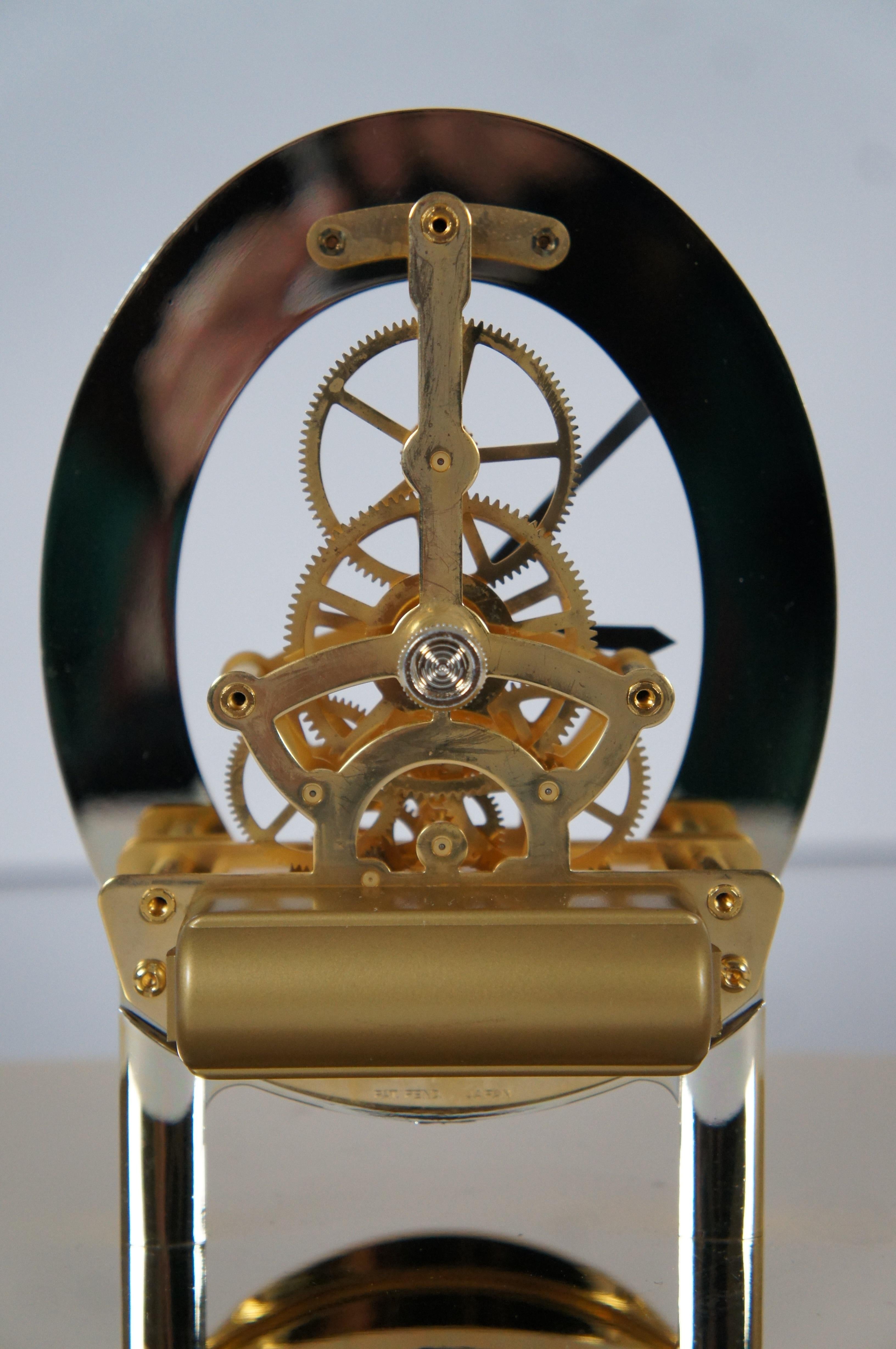 Seiko Quartz Brass Lucite Pyramid Skeleton Desk Bookcase Mantel Clock Japan 9