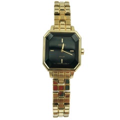 Seiko Solar Gold Tone Stainless Steel Black Dial Quartz Ladies Watch SUP196