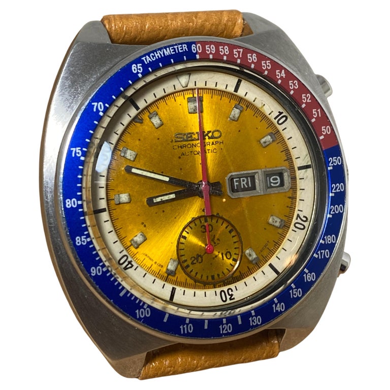 Seiko Speed Timer Pogue 6139-6002 Mens Watch, Pepsi Bezel, Yellow Dial,  C1970s For Sale at 1stDibs