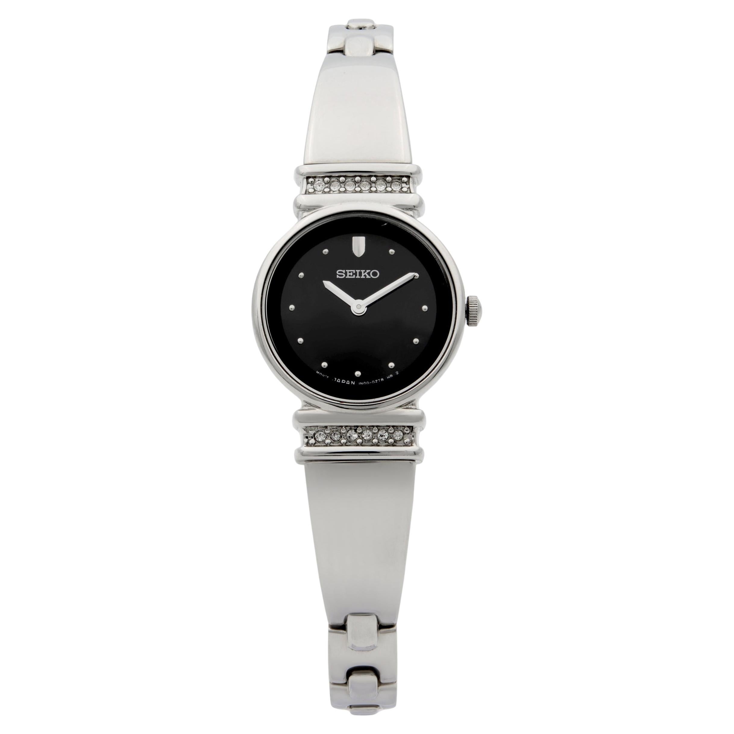 Seiko Stainless Steel Crystal Black Dial Quartz Ladies Watch 1N00-0ZT8